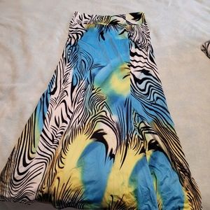 Stretch Blue/Yellow Zebra Maxi Skirt, size L/XL